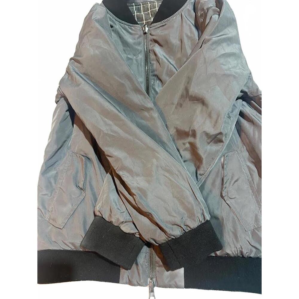 Reversible Windowpane Bomber Jacket Gray Black - image 5